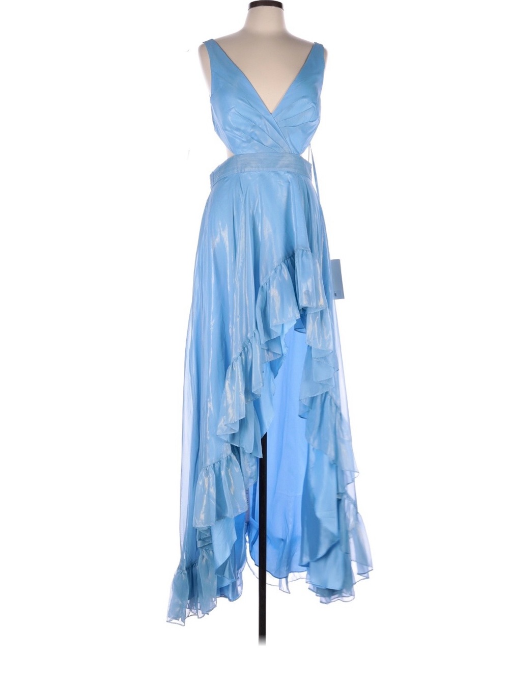 Mac Duggal Light Blue Tie-Back Maxi Dress